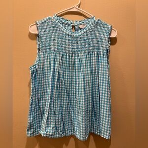 Crown & Ivy Turquoise Gingham Smocked Blouse